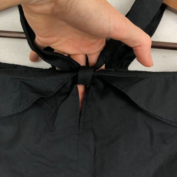 J.Crew Women's Size 8 Black Halter Cold Shoulder 3/4 Sleeve 100% Cotton Blouse - Picture 4 of 12